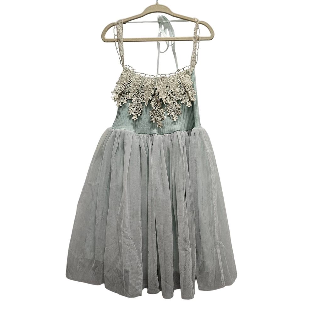 Dollcake Under The Mistletoe Gold Applique Blue Mint Tulle Halter Girl Toddler 3